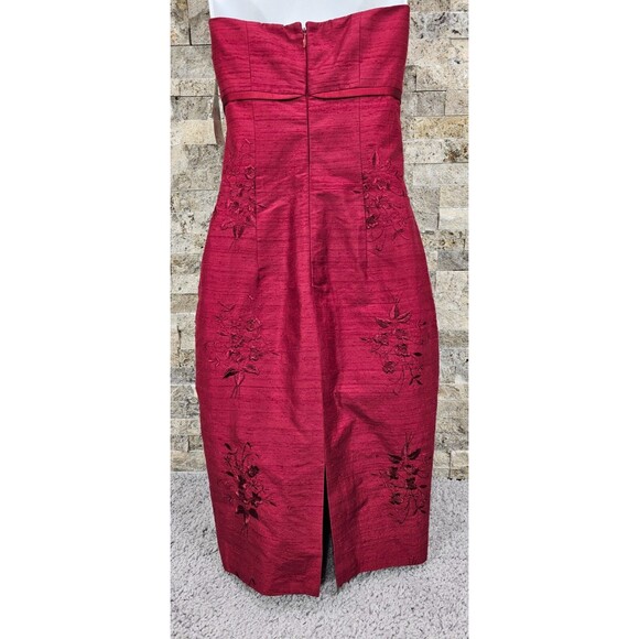 Vtg Nicole Miller Womens Silk Pencil Dress 90s Strapless Empire Red NWT Size 2 - Picture 2 of 16
